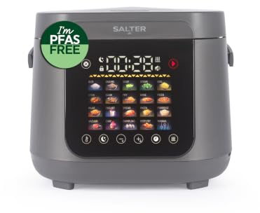 Salter 5 liter multikokare – 20 förinställningar och 12-timmars varmhållningsfunktion, LED-pekskärm, PFAS-fri non-stickbeläggning, avtagbart innerlock och ångventil, 160 °C max. temperatur, 860 W