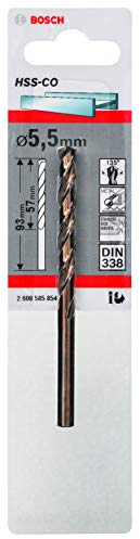 Bosch Professional 2608585854 HSS-Co Metal Drill Bit (stainless steel, 5.5 x 57 x 93 mm, accessory drill driver) , Gold