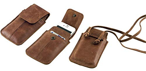 Alassio halshållare stil 601363 smartphone-fodral med halsrem äkta läder brun