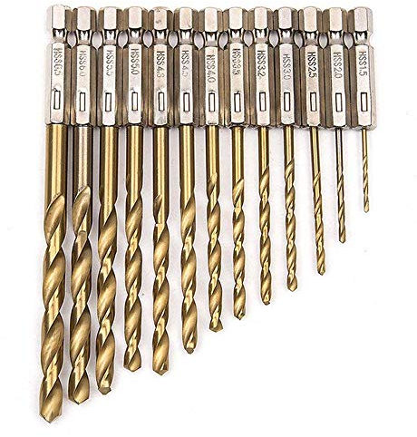 Malayas 13-Piece Titanium Drill Bit Set, 1.5-6.5mm High Speed Steel, Quick Change, 1/4 Hex Shank