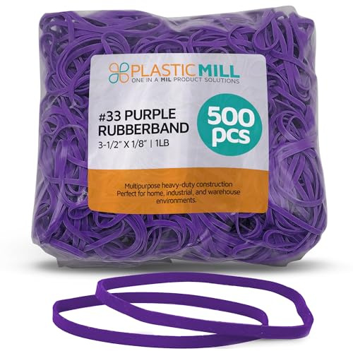 PlasticMill Purple Rubber Bands Size 33 (3 1/2 x 1/8) - #33 Colored Rubber Bands Office Supplies - Strong, Elastic Bands for Crafts, Balloon Garland, Cash, File Folders (500-Pack)
