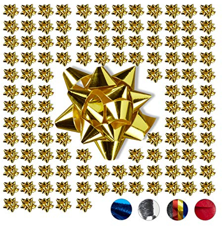 Relaxdays Geschenkschleifen 100er Set, Selbstklebend, Kleine Dekoschleifen für Weihnachten & Geburtstag, Ø 5 cm, Gold