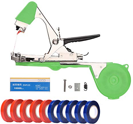Yolando Legatrice per Piante, Tying Macchina Strumento Nastro a Mano per Legare Pomodori UVA Fiori Verdura Vigneto, Attrezzo a Tape Tool da Giardino, con 10 Rotoli di Nastro ed 1 Scatola di Graffette