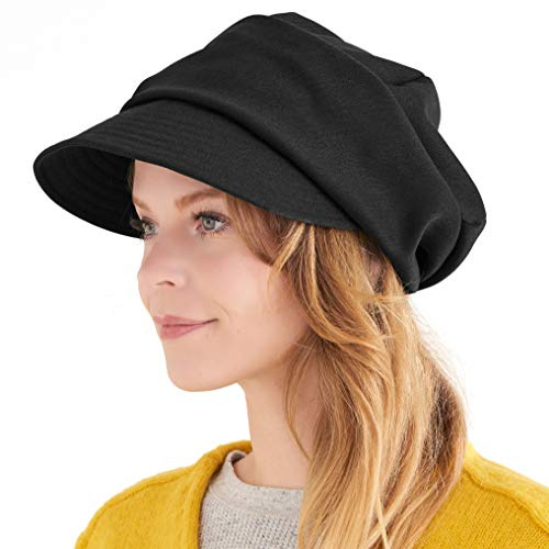 CHARM Boina Newsboy de Inverno Mujer - Algodón Orgánico Forro Sombrero Hombre Casquillo Gorra Negro
