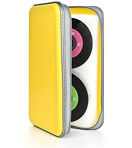DVSICK 96 Capacity CD/DVD Storage Case, Portable Plastic CD Organizer Wallet, Yellow, 28.5 x 15.5 x 6.5 cm (11.2 x 6.1 x 2.55 inches), Travel