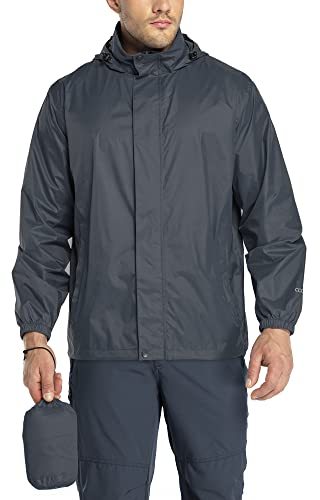 33,000ft Regenjacke Herren Leicht Wasserdicht Faltbare Regenmantel mit Kapuze Fahrrad Rain Windbreaker Windjacke Camping Outdoor Dunkelblau XL