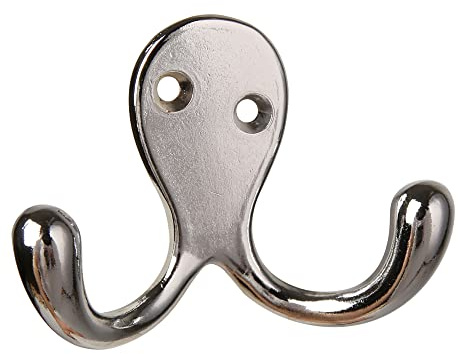 HASWARE 6 PCS Double Prong Robe Hook, Dual Coat Hooks with 12 Pieces Screws Wall Mounted Hooks Robe Hooks Hangers Heavy Duty for Hanging Hat Tie Clothes Coats Towel Keys for Bedroom Bathroom (Chrome)