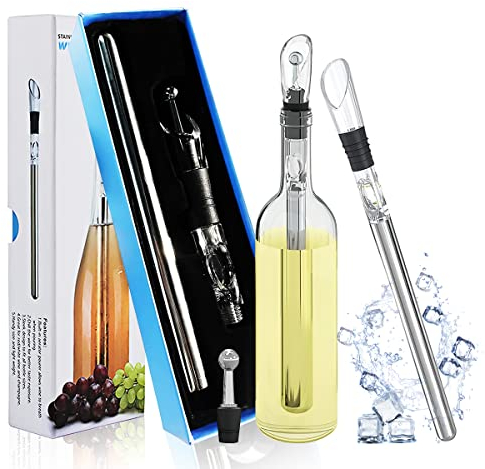 Refrigeratore per Bottiglie Vino, FainFun 3 in 1 Refrigeratore per Vino, Accessori Vino con Decanter, Versatore di Vino Antigoccia e Asta in Acciaio Inox, Idee Regalo Donna e Uomo