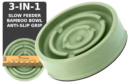 Enviropaws Bamboo Slow Feeder Dog Bowl with Anti Slip Grip | Deep | Promotes Slow Eating | Prevent Risk of Choke Bloat & Overeating | Anti Gulp Maze Puzzle Feeder for Dogs & Cats (Large 25cm)