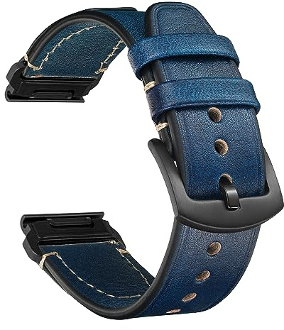 CeiBand Leder Armband für Garmin Quickfit 22mm 26mm, Damen und Herren Weich und Bequem Leder Uhrenarmbände Ersatzarmband für Garmin Quickfit 22mm 26mm (Blau)