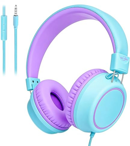 Olyre Foldable Kids Wired Headphones, Microphone Headset for Boys & Girls