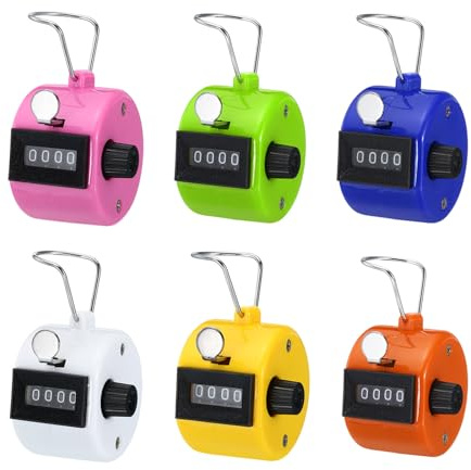 PATIKIL Clics Contador 6 Paquete Manual Cuentas Contador 4 Dígitos Mecánico Portátil Vueltas Paso Contadores con Dedo Anillo para Deporte Evento Golf Estadio Gimnasio 6 Colores