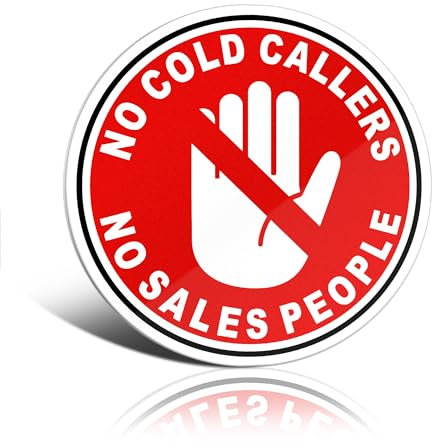 TAKULA No Cold Callers No Sales People Aluminium Notice - No Callers Sign on Front Door, Outdoor Self Adhesive Paper - 10 * 10cm Waterproof Indoor/Outdoor Home Privacy Sign|Pack of 1