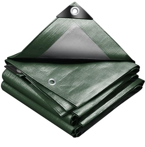 VOUNOT® Lona Impermeable Exterior 4x8m, Toldo Reforzado PE 240 g/m² Protección contra UV, con Ojales de Acero Inoxidable, Cubierta para Leña, Muebles, Jardín, Piscinia, Vehículos, Verde-Plata