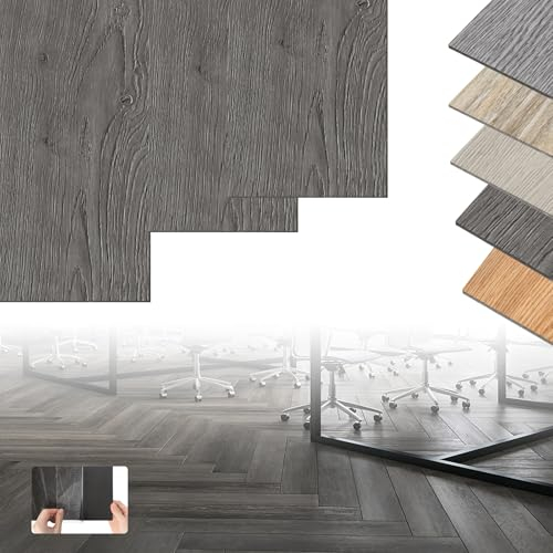 XINZI PVC Bodenbelag Vinylboden Selbstklebend, 36 Vinyl Fliesen Klebefliesen Boden, 5,02m² Holz-Effekt Klebefliesen, Verschleißfest Wasserfest für Küche Wohnzimmer Balkon (Eiche Dunkelgrau)