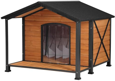 Hundehütte Outdoor & Indoor Einzigartige All-Around Eisenrahmen Hundehütte für den Winter mit erhöhten Füßen für kleine & mittlere & große Hunde, wetterfestes Dach