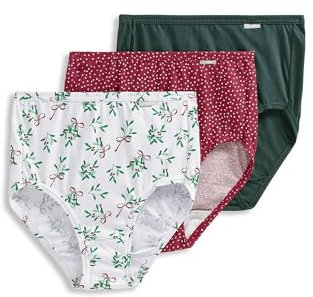 Jockey Women's Underwear Elance Brief - 3 Pack, Cactus Pine/Small Blizzard Dot/Diamond White Mistletoe, 7