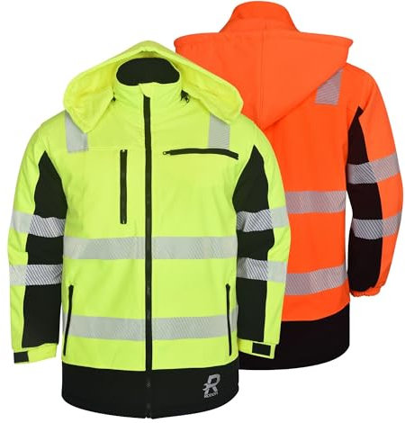 RODOPI Softshell Canada Veste de sécurité - Imperméable et respirante - Pour homme et femme - Taille S-XXXL - EN ISO 20471:2013 - Bandes réfléchissantes 3M Scotchlite - Veste de travail en jaune fluo
