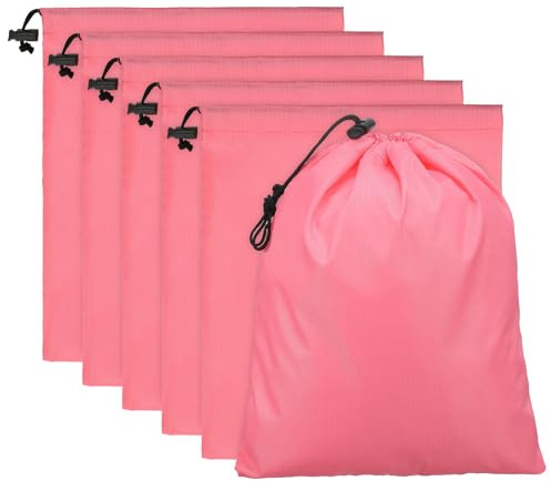 PATIKIL Sacs rangement voyage avec cordon serrage 25 x 30 cm 6 paquets en polyester 210D imperméable Sac cordon Sac serrage pour gymnase Voyage Randonnée Organisateur yoga rose