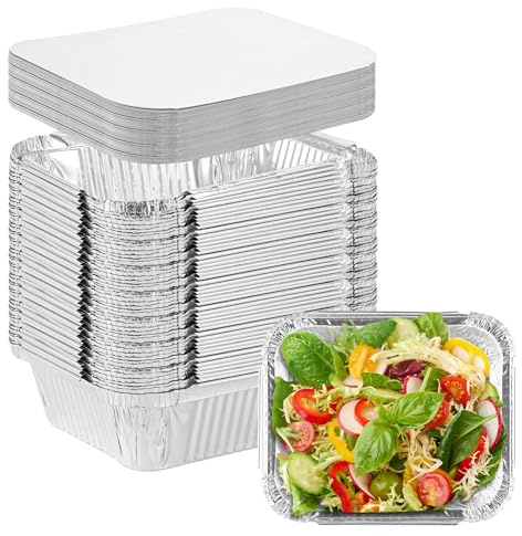 SENENQU Set med 100 aluminiumgrillskålar med lock, aluminiumfolie, bakformar för grillning och bakning, kapacitet 600 ml, 16,4 x 13,0 x 4,6 cm, hög kvalitet för utomhusmatlagning