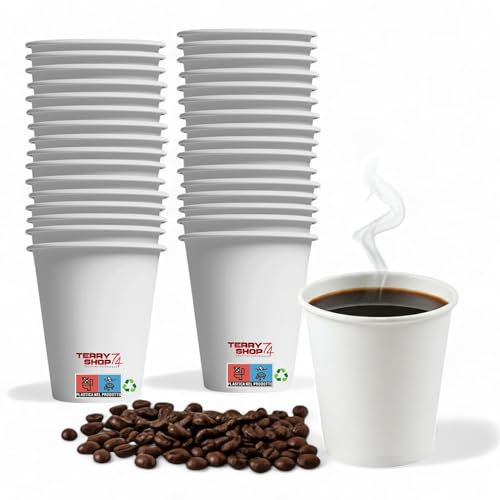 Terryshop74 100 Tazas Vasos de Papel de Café para Mantener el Calor Perfectamente, Vasos de Café Desechables Ecológicos para Bebidas Calientes