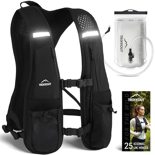 TREKKOUT Running Vest and Bladder | Adjustable Lightweight Hydration Vest with 5L Water Backpack for Men and Women | Breathable Mesh, Reflective, Multiple Pockets | Trail Running, Marathon, Hiking