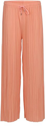 Malito 883 Women's Pleated Trousers - Loose Soft Flowing Chiffon Trousers - Long Summer Trousers - Trendy Marlene Trousers, coral, S-M