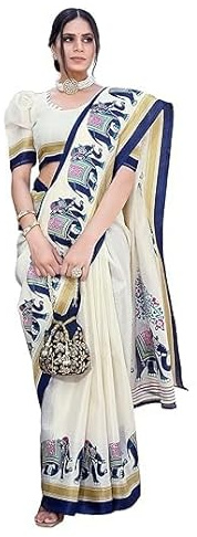 HAZDEAL Art Silk Women's Saree With Unstitched Blouse Piece | Printed Sari for Girls | Indian Saree for All Occassions (Navy Blue)