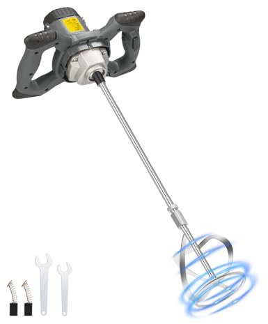 CUBEWAY Malaxeur Électrique 1200W Professionnel - Mélangeur de Peinture et Mortier avec 6 Vitesses Réglables (500-1050 tr/min), Barre Spirale Chromée M14, Portable pour Béton/Ciment/Colle