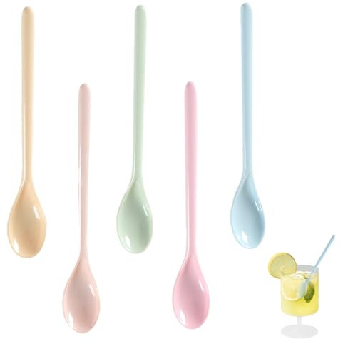 LINTRA 5 Pezzi Cucchiai Lunghi in Plastica, Materiale Plastico Cucchiaio da Yogurt, Manico Lungo Cucchiaini Lunghi Plastica Riutilizzabili, per Ristorante, Casa, Caffetteria