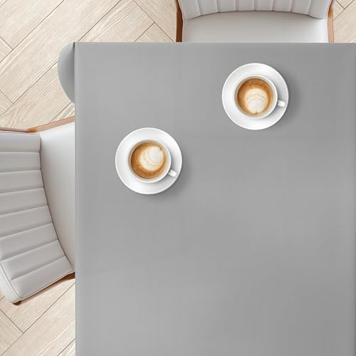 KP HOME PVC-bordsduk, torka ren – fyrkantig 140 x 140 cm (55,1 x 55,1 tum), mjuk och avtorkbar grå plastbordsduk med vävd effekt, vattentät, utomhusoljeduk bordsskydd med fiskbensmönster