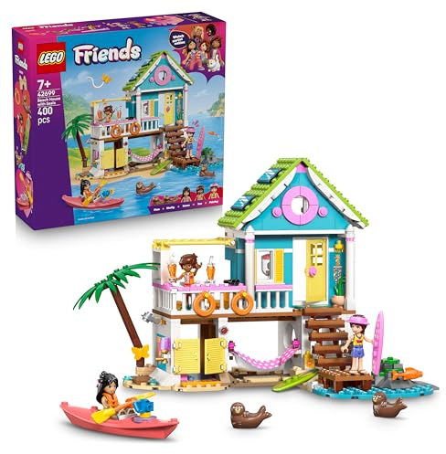 LEGO Friends La Maison sur la Plage et Les Phoques - Jeu Miniature - 3 Mini-Poupées, 2 Figurines d'animaux Marins & Accessoires Dont Surf & Kayak - Cadeau d'anniversaire pour Fille dès 7 Ans 42699