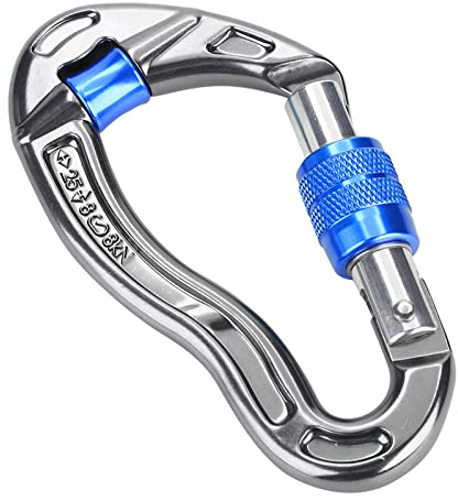 Alomejor Clip de Mosquetón de Escalada con Bloqueo de 25KN, Clip de Puerta de Tornillo de Aluminio Forjado Térmicamente con Parte Superior de Polea para Escalada en Roca (Blue)