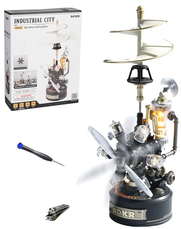 ROKR 3D Puzzle Plastic Mechanical 3D Model Kits for Adults to Build, DIY Crafts Gifts, Industrial City (Retro Helicopter)