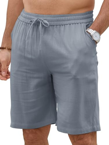 Pantalones Cortos Hombre Lino - Bermudas Hombre Verano Transpirables con Cintura Elástica | Shorts Hombre Playa para Vacaciones y Casual