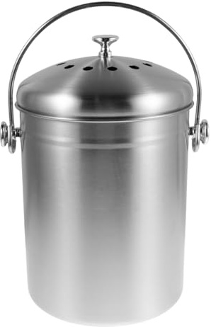 TOYZFRIENDY Compostador de Cocina de Acero Inoxidable 5L con Tapa Hermética para Encimera Cubo de Compost Interior para Restos de Frutas y Verduras Contenedor Compacto Antioleores para Uso