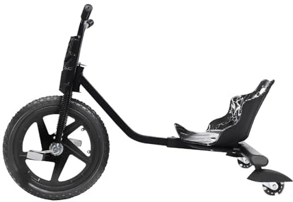 Drift Dreirad, 360° Drift Cart Kinder Scooter Tretauto Rutscher Kinderfahrzeug mit Pedale Verstellbarer Schalensitz Schwarzer Blitz ab 6 Jahren für Straße Spielplatz Hof Park Outdoor