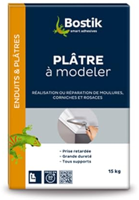 Bostik Plâtre à Modeler, Prise Retardée, Grande Dureté, Usage Intérieur, Blanc, Sac de 15 kg