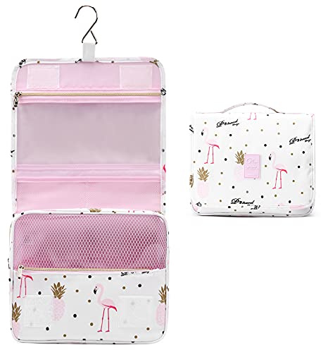 Kulturtasche zum Aufhängen für Damen, Lychii Reise Kulturtasche Wasserdicht Waschtasche Organizer für Koffer & Handgepäck - Flamingo