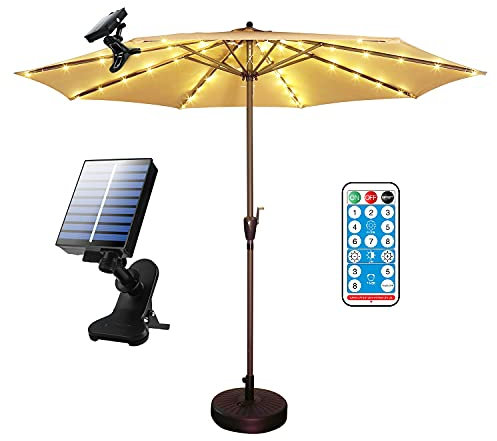 Solar Patio Umbrella Lights Parasol String Lights With Clip Umbrella Pole Light Solar Powered Waterproof for 7-10foot Umbrella Outdoor Lighting Beach Deck Garden Party Decoration