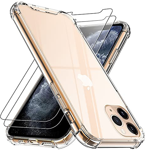 4youquality Case for iPhone 11 Pro Max with [2-Pack] Tempered Glass Screen Protector, Air Cushion Drop Protection, Shockproof Transparent Clear Bumper Phone Case Cover, [Anti-Scratch]