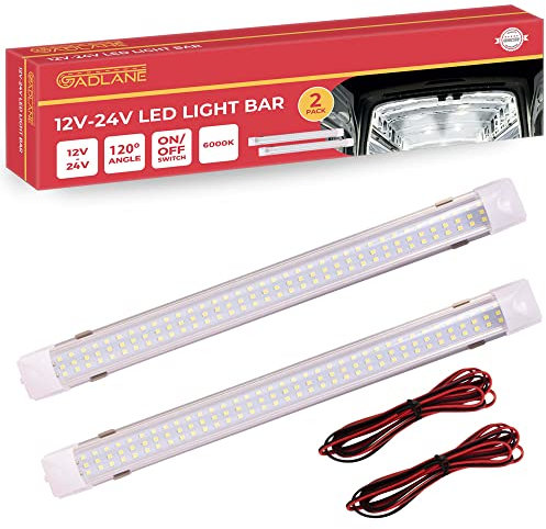 GADLANE LED Strip 12 V - 24 V Boat Kitchen Bathroom Van 12 V LED Lamp Motorhome Lighting White On/Off Switch - 6000 K - 34 cm Length - Pack of 2