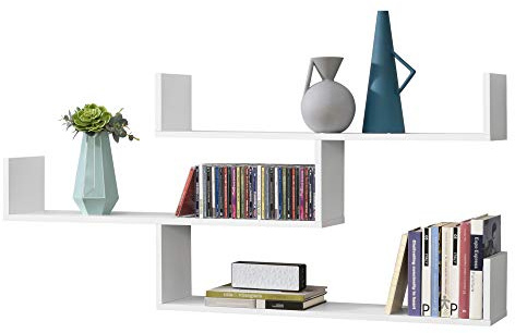 [en.casa] Mensola da Parete con 3 Ripiani Aperti Scaffale Libreria Sospesa a Muro con Vani Portaoggetti Espositore Pensile per Soggiorno Studio Corridoio 119x18x55 cm - Bianco
