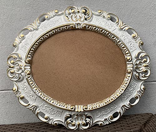artissimo Bilderrahmen Barock Weiß Gold patiniert Oval mit SCHUTZGLAS Antik Klassik 45x38 Prunk Bilderrahmen 24x30cm Fotorahmen completto Trans