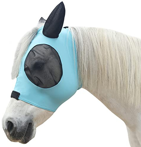 LEAFOREST Máscara de malla para moscas de caballo con orejas, máscara de malla de licra suave, anti-UV con orejas, azul pacífico, completo