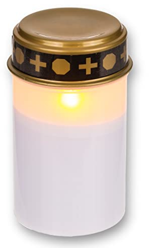 MIJOMA Lanterne funéraire LED pour l'extérieur - Fonctionne avec piles, effet vacillant réaliste, durée d'éclairage de 6 mois - Lanterne funéraire (1 pièce, blanc)