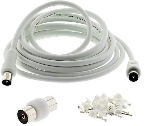 3C2V TV Coaxial Cable 2.5M - Nickel Plated RF Coax Extension Lead for Freesat, Aerial Socket, Freeview, Sat,DVD,VCR,SKY, Smart U-HD TV, Virgin, BT, Antenna Box, Y Splitter, Signal Booster 2.5 Meter