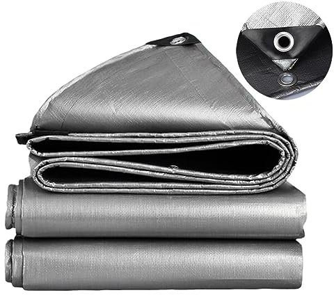TUMESY Heavy Duty Tarp Tarpaulin Reinforced Eyelets Thick 4mx6m 13ftx19ft (140g/m²) PE Tarpaulin Waterproof Silver Sheet Silver Grey Premium Quality Cover Tarp for Outdoor Camping