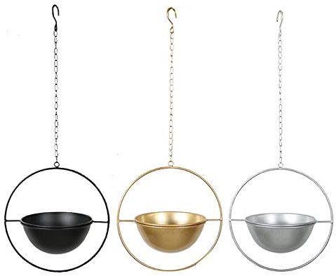 Blumenampel Kreis Metall Pflanzenhänger Kette Hängekorb Decke Pflanzgefäß Blumentopfhalter Balkon Dekoration Hängepflanztöpfe (Color : Gold)