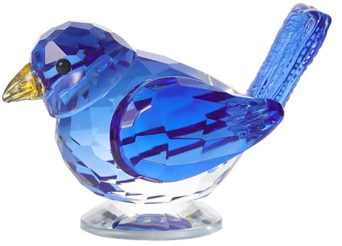 Qianwei Blue Crystal Bird Figurine Collectible - Handmade Glass Animals Figurines Crystal Office Desk Table Home Decor Paperweight